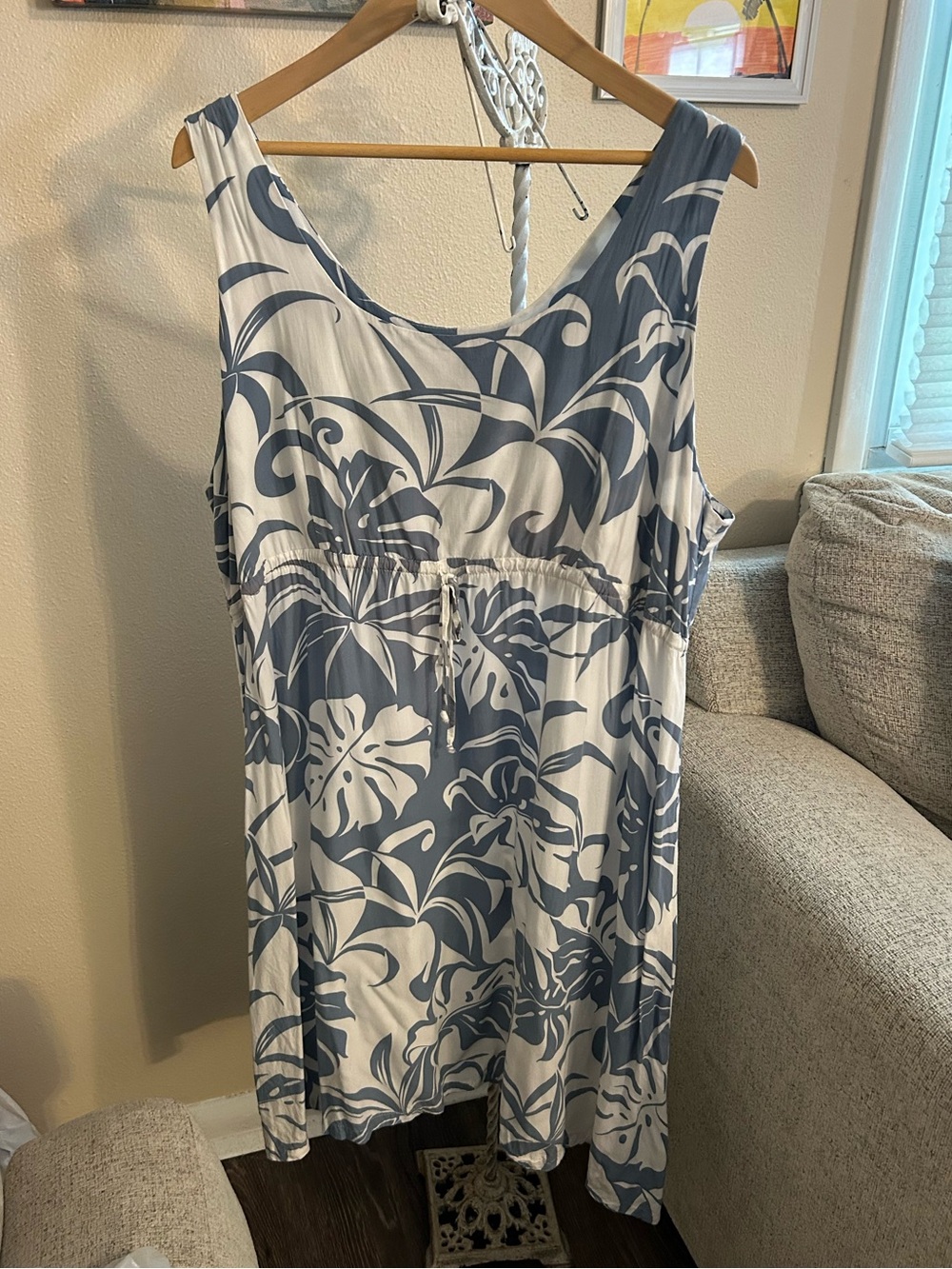 Puanani Dress Blue Sleeveless Hawaiian Floral Beach Tropical 2X XXL Tiki Resort